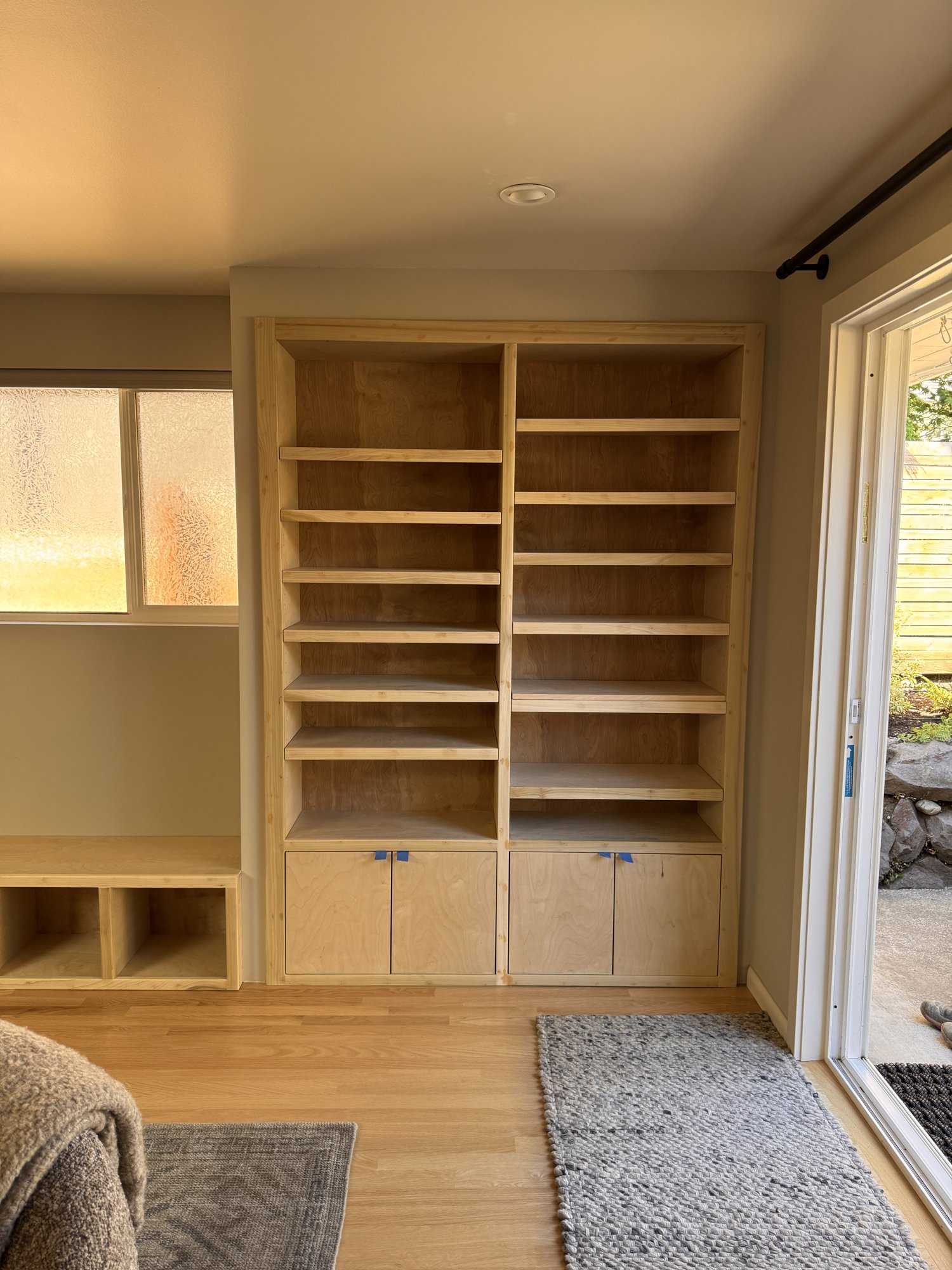 Custom built-in cabinetry under construction in the Ballard shop